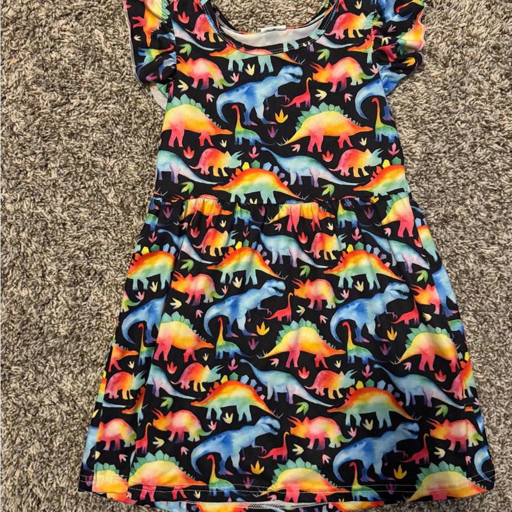 Colorful Dinosaur Print Kids Dress